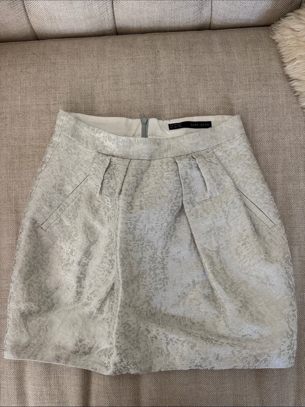 Zara Light Silver Textured Pleated Mini Skirt